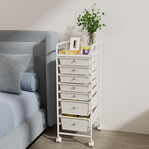 Miniatura 2 de Carrito utilitario de 6 niveles con 6 cajones, carrito utilitario rodante con 2 ruedas giratorias con cerradura, carrito móvil multiusos para