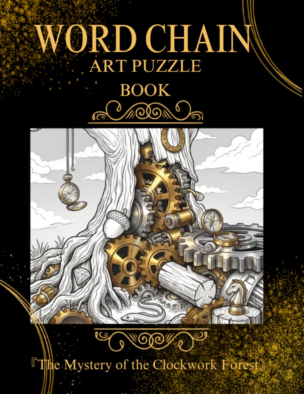Word Chain Art Puzzle Book: The Mystery of the Clockwork Forest | Relaxing Word Chain Puzzles and Beautiful Adult Coloring Pages