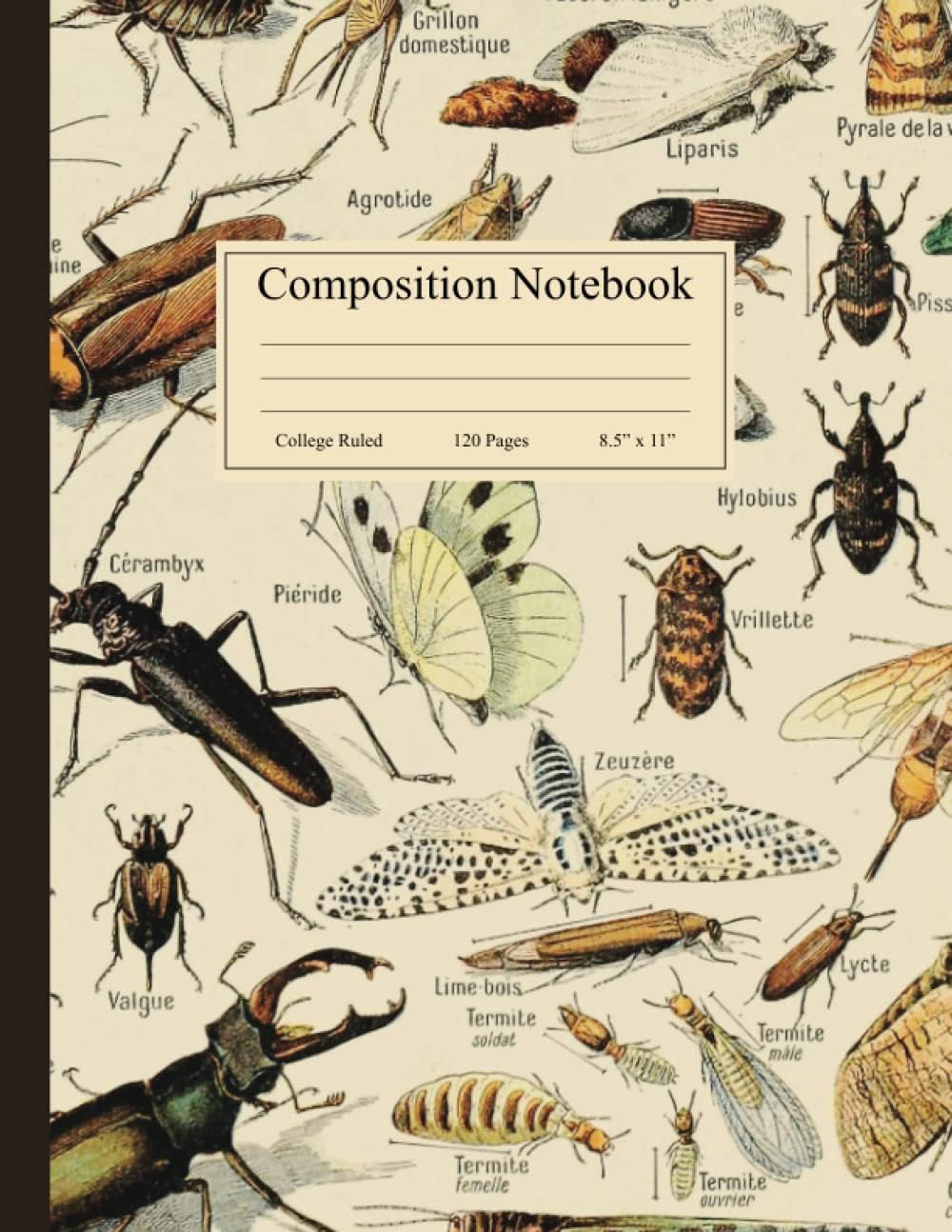 Composition Notebook: Vintage Insect Illustration. Entomology Science Lined Journal, College Ruled, 120 Pages, 8.5" x 11"