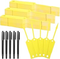 Meyeyaia 2000 Yellow Self-Locking Arrow Key Tags 4.5x0.75in with 5 Pens - Waterproof Plastic ID Labels for Auto Shops