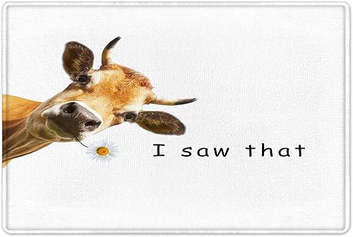 LB Alfombra de baño con diseño de margarita de vaca de granja, con citas divertidas para el ganado, color blanco, con espuma viscoelástica suave,