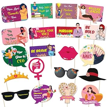 Festiko 20 Pcs Happy Women's Day Photobooth Props, Womens Day Party Decorations, Multicolor