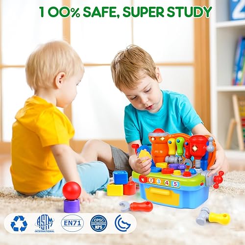 Miniatura 7 de Banco de trabajo de aprendizaje musical para niños y niñas, juguetes de educación temprana para niños de 1, 2, 3 y 4 años de edad, banco de trabajo