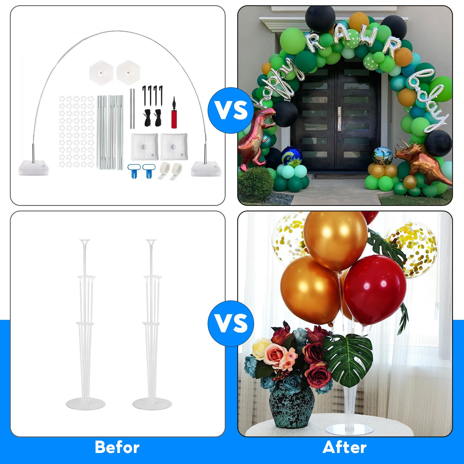 Ballonbogen-Set, 3 m, mit 2 Ballonstangenständern, mit Wasser befüllbarer Basis und Faserstangen für Hochzeit, Abschlussfeier, Geburtstag, DIY-Partyzubehör, Weihnachtsdekorationen