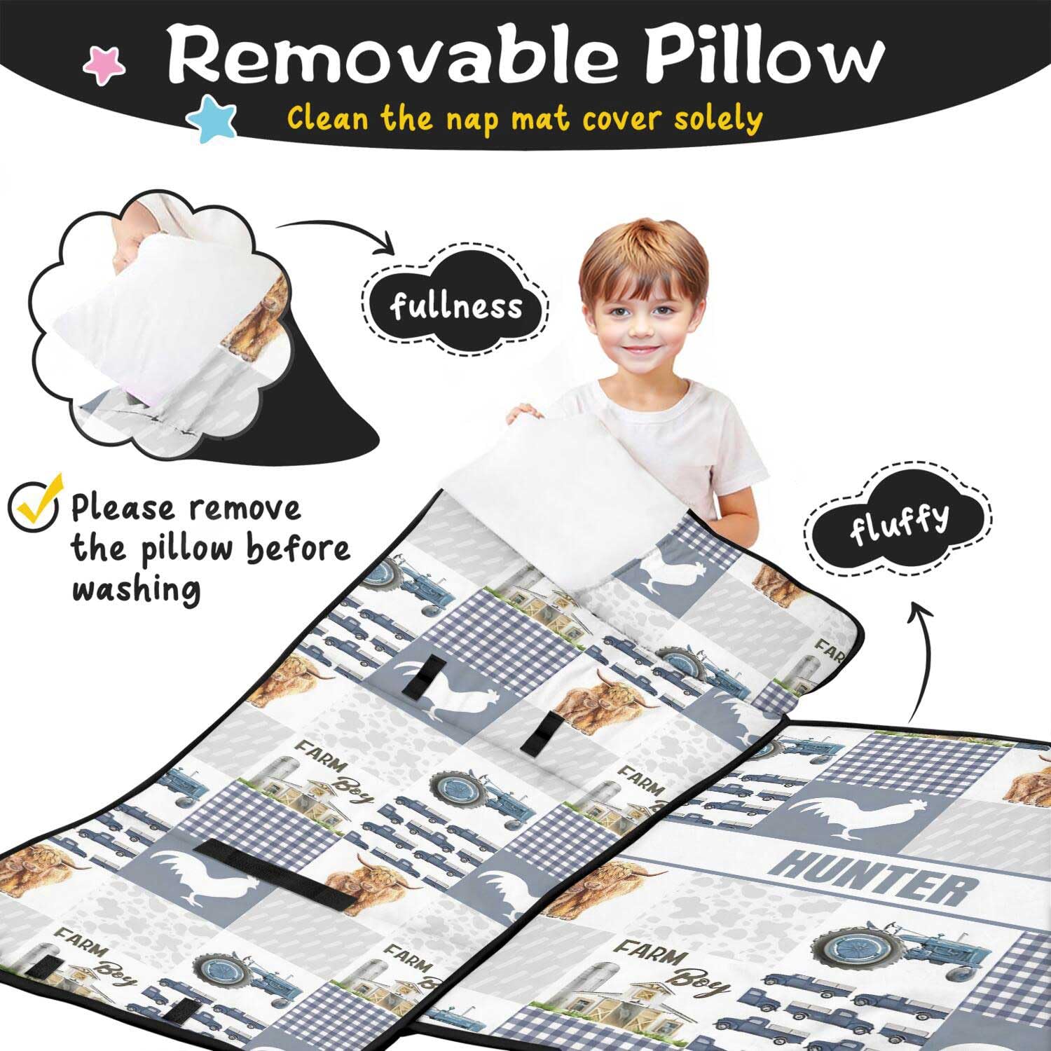 Personalized Toddler Nap Mat with Name – Custom Cute HighlandCowBag Sleeping Bag with Pillowcase & Blanket for Gitls Boys – Ideal Slumber Bags for Daycare, Preschool & Kindergarten