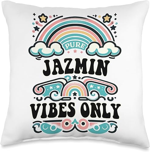 Retro Gift For Women Gift For JAZMIN Vibes Only Cute Retro Girls Jazmin Name Throw Pillow, 16x16, Multicolor
