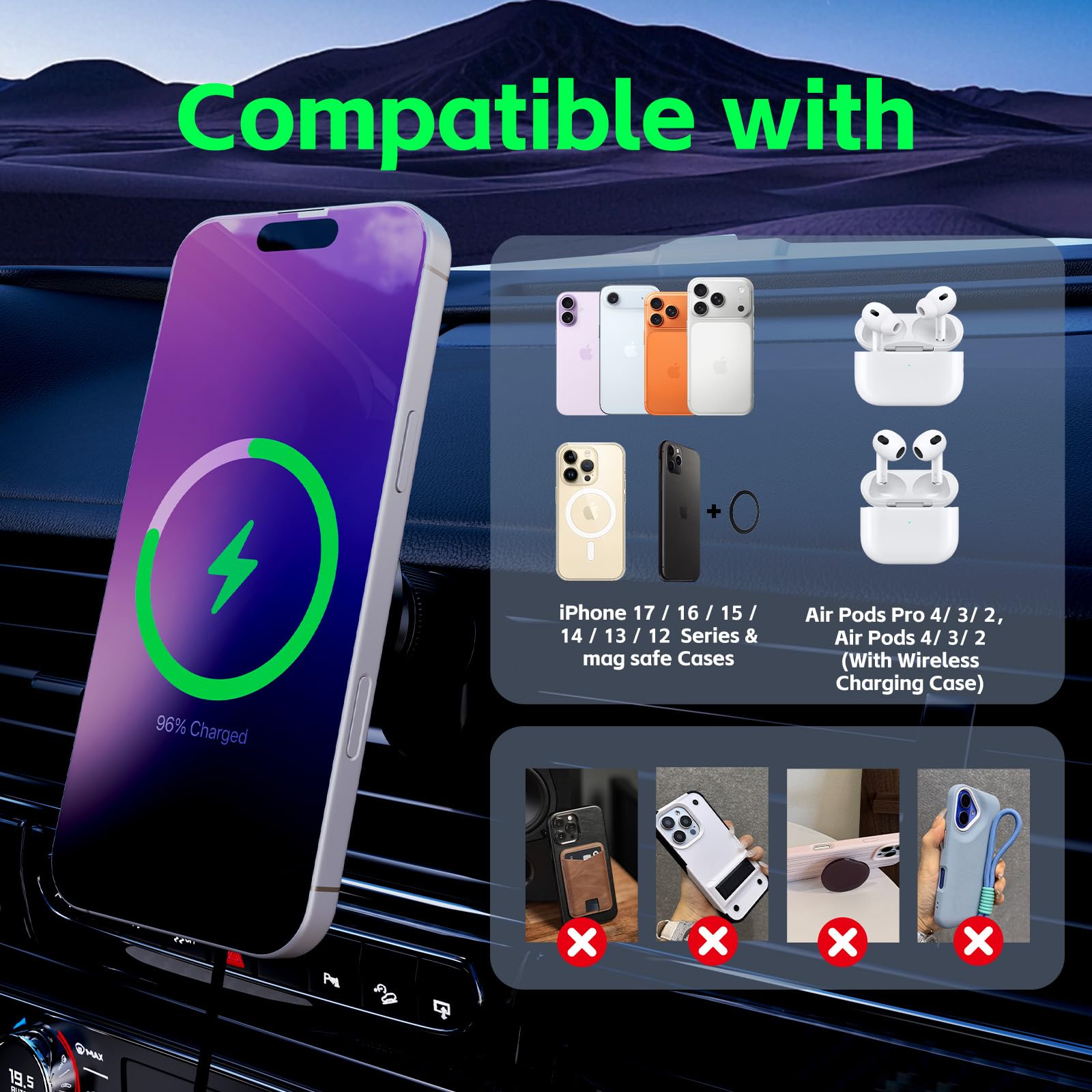 Support Telephone Voiture Induction-【15W Pro & Super Aimants】 Chargeur Mogsafe Voiture sans Fil, Chargeur Induction Voiture Magnetique pour iPhone 17/16/15/14/13/12 Air Pro Max - 3