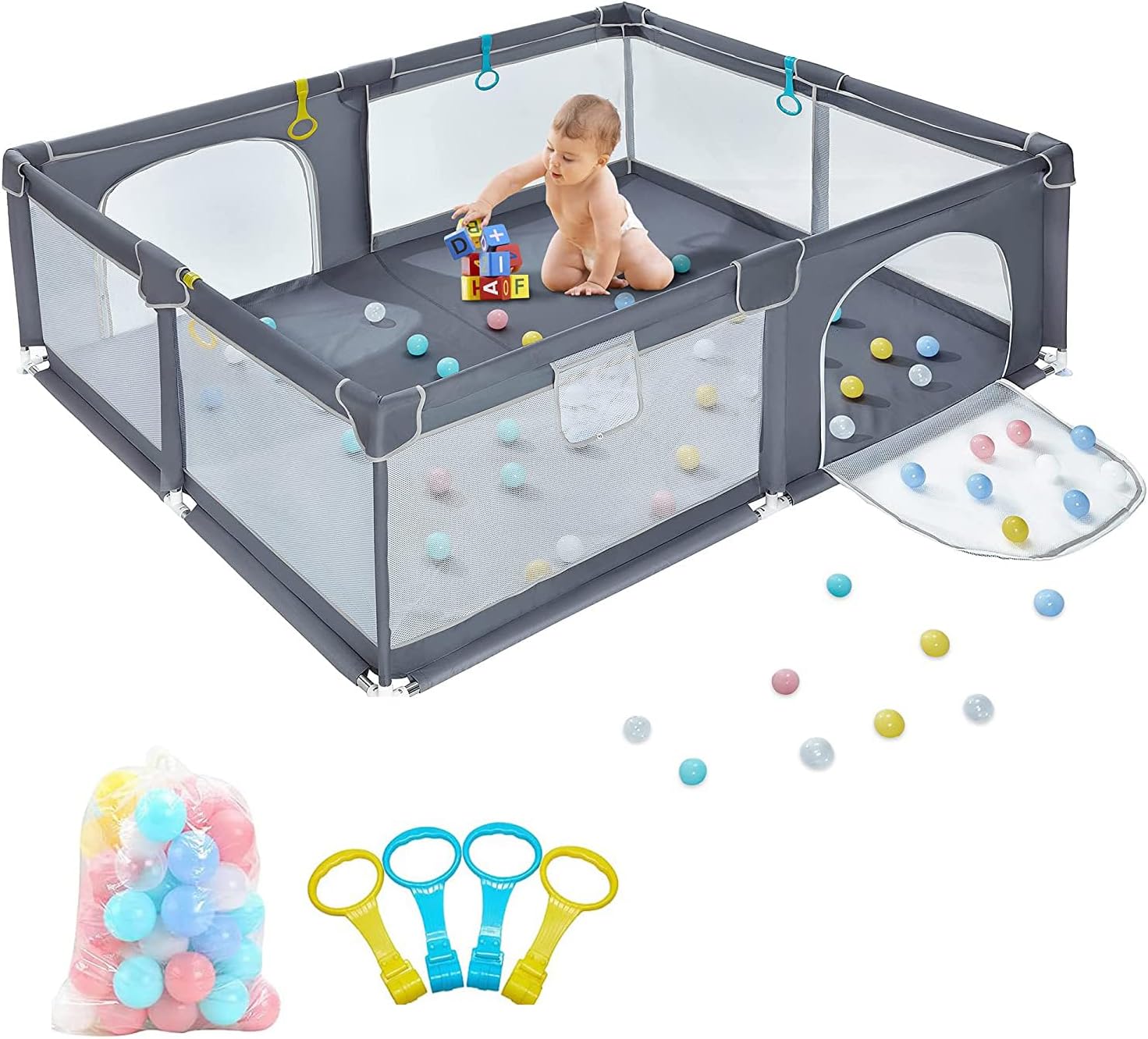 Baby Playpen 200 x 160 x 66 CM, Portable Extra Large Playpen for Babies and Toddlers with Gate