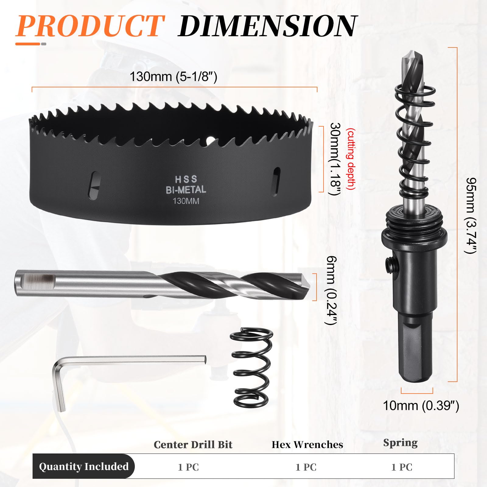 METALLIXITY Bi-Metal Hole Saw 5-1/8", M42 HSS Circular Head 130mm Hole Cutter with Center Drill Bit - Image 2