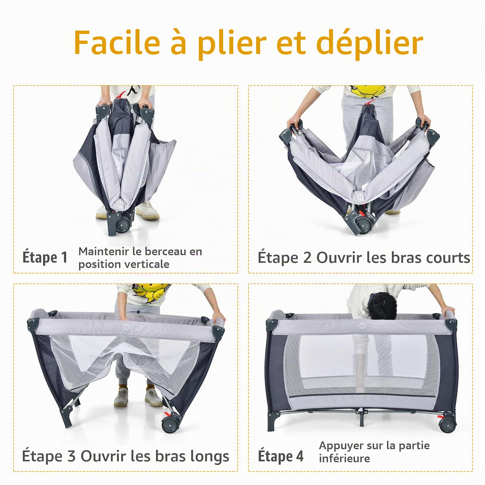 LIFEZEAL Lit Parapluie avec Matelas 2 Niveaux, Lit Pliant Bébé avec Sac de Rangement, Lit Bebe 0-36 Mois avec Table à Langer, Moustiquaire, Charge de 15 kg (Gris)