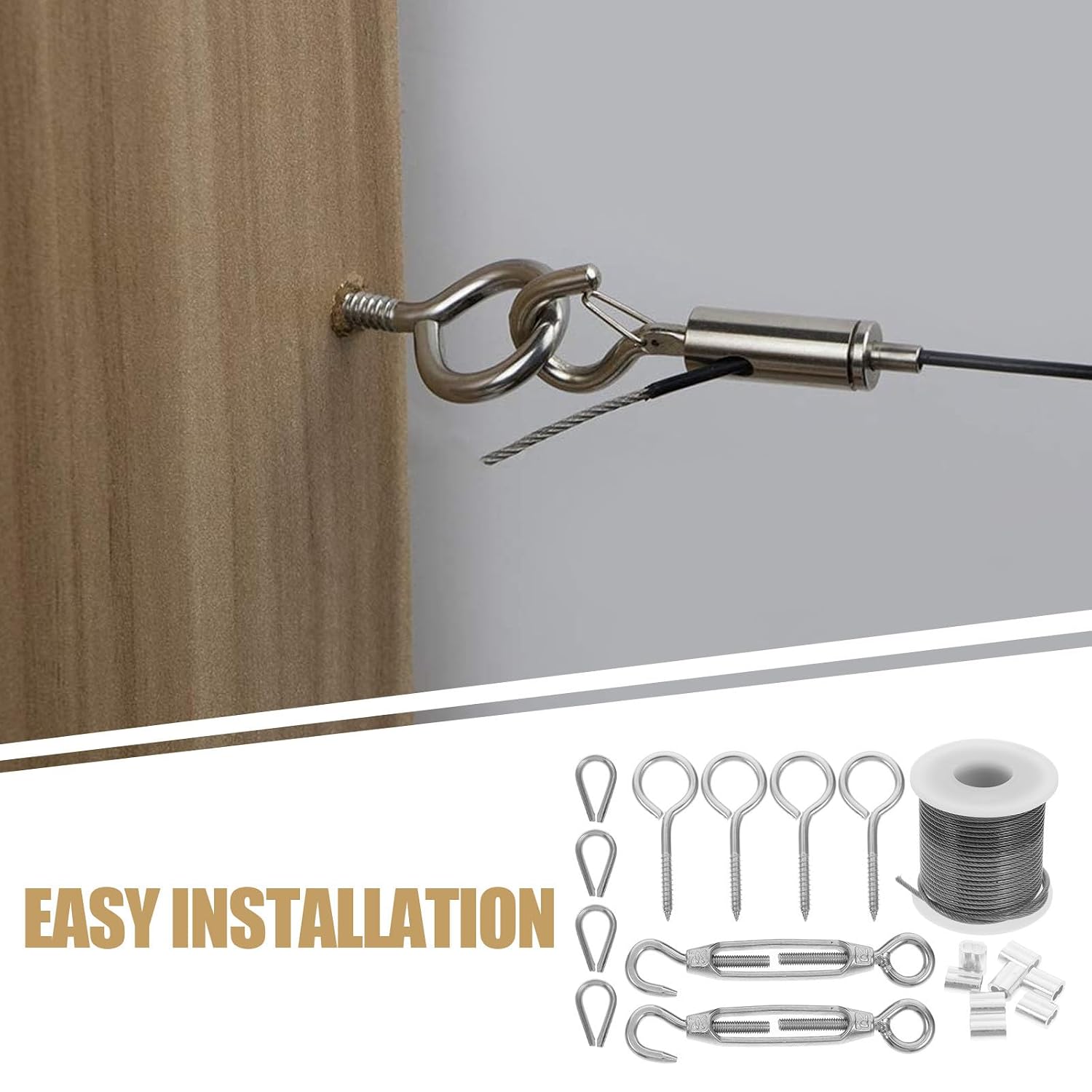 19pcs Vinyl Coated Stainless Steel Wire Rope Tensioner Kit