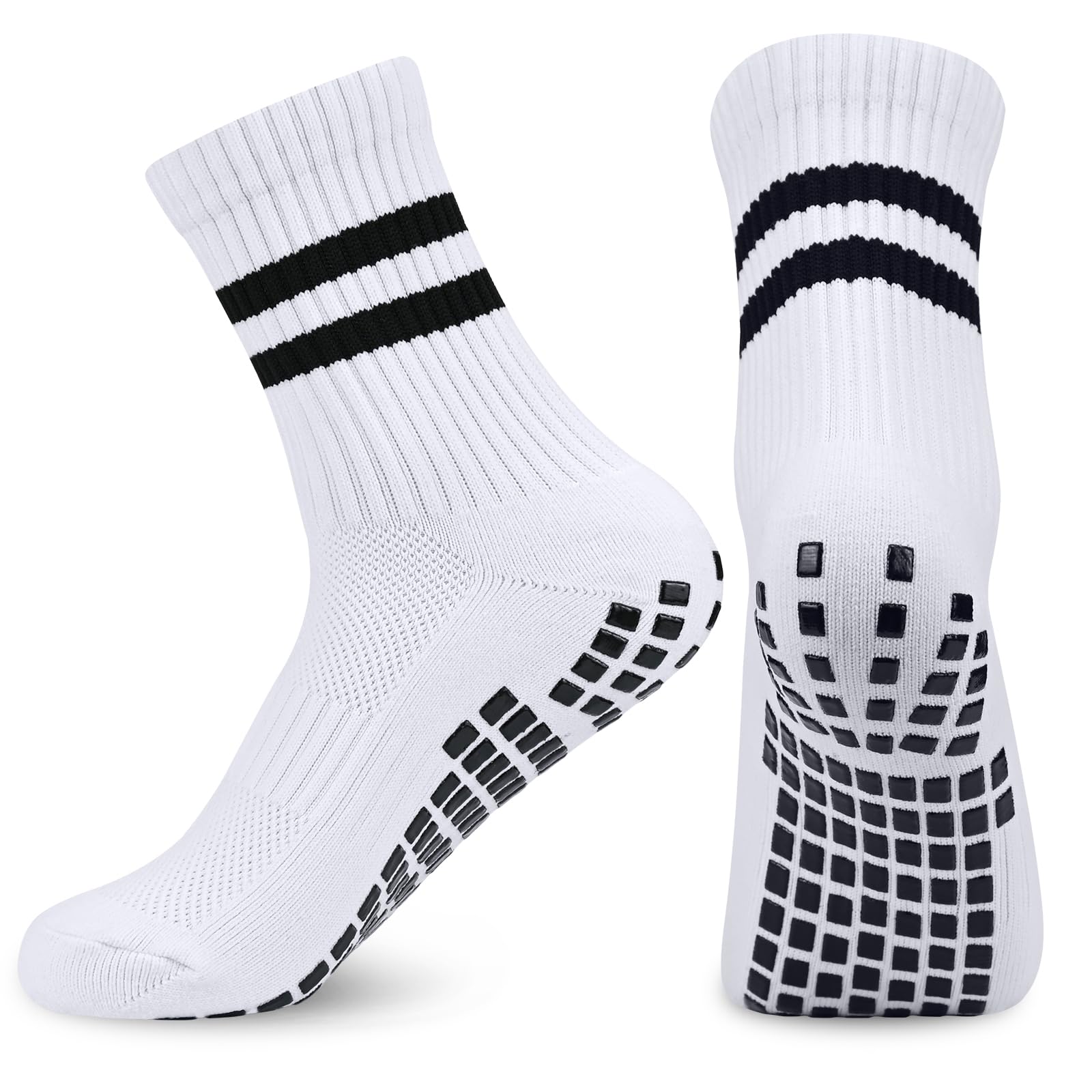 Lot de 3 paires chaussettes football antidérapantes garçon Blanc Noir 31-34 35-38