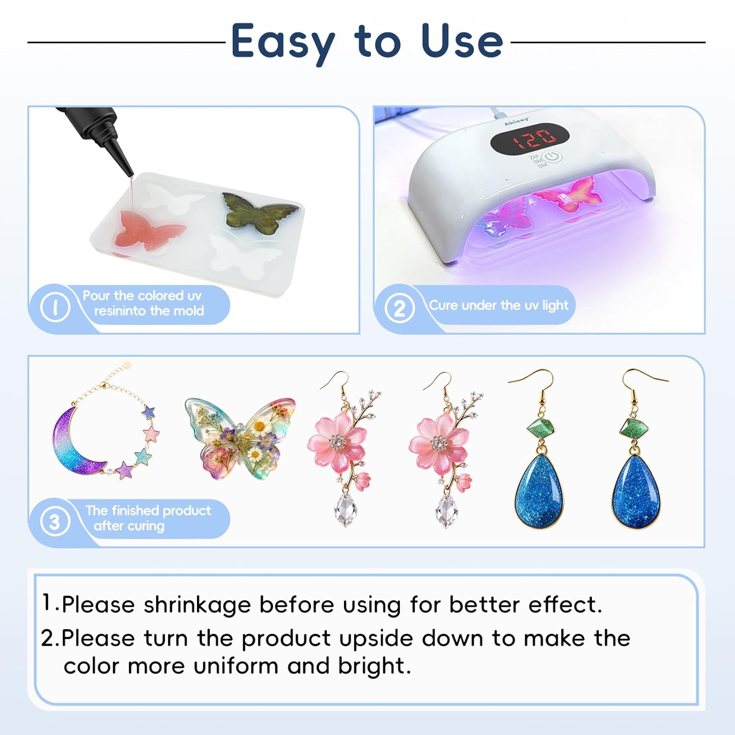 UV Resin Kit - 10 Colors Colored UV Resin | Hard Glitter Type | Odorless | Low Shrinkage, Vivid Clear Color Resina UV for Jewelry Making, Casting and Coating, Crafts and Decoration - Image 4