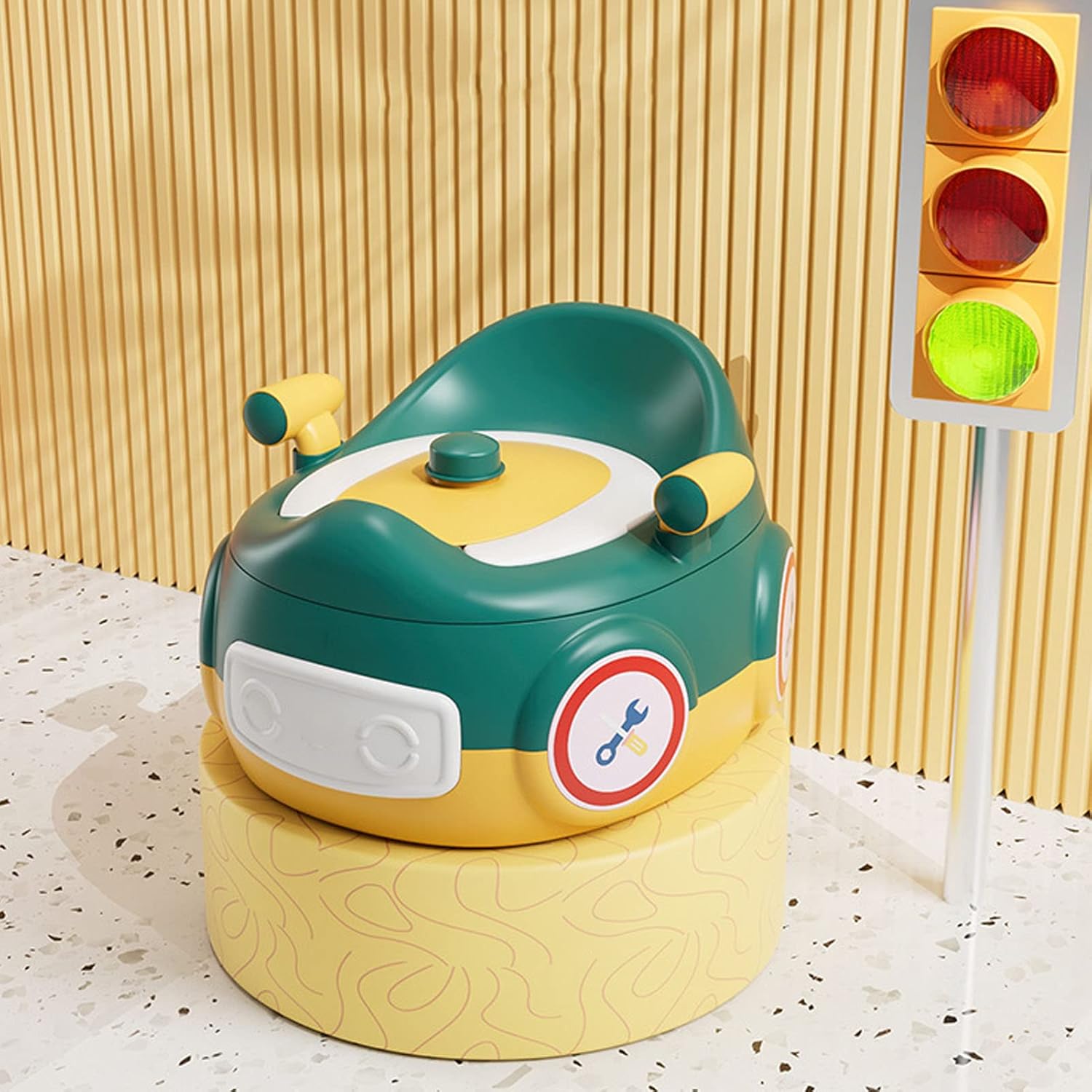 Baby Training Toilet,Portable Cute Car Shape Children Multifunctional for Home Potty(Yellow Green)