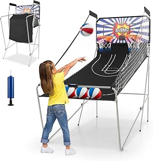 FANTASK Basketballautomat klappbar, 8 in 1 elektrischer Schießmaschine mit 4 Bällen, 8 Spielmodi, Luftpumpe für 2 Spieler für Kinder Erwachsene, Weiß