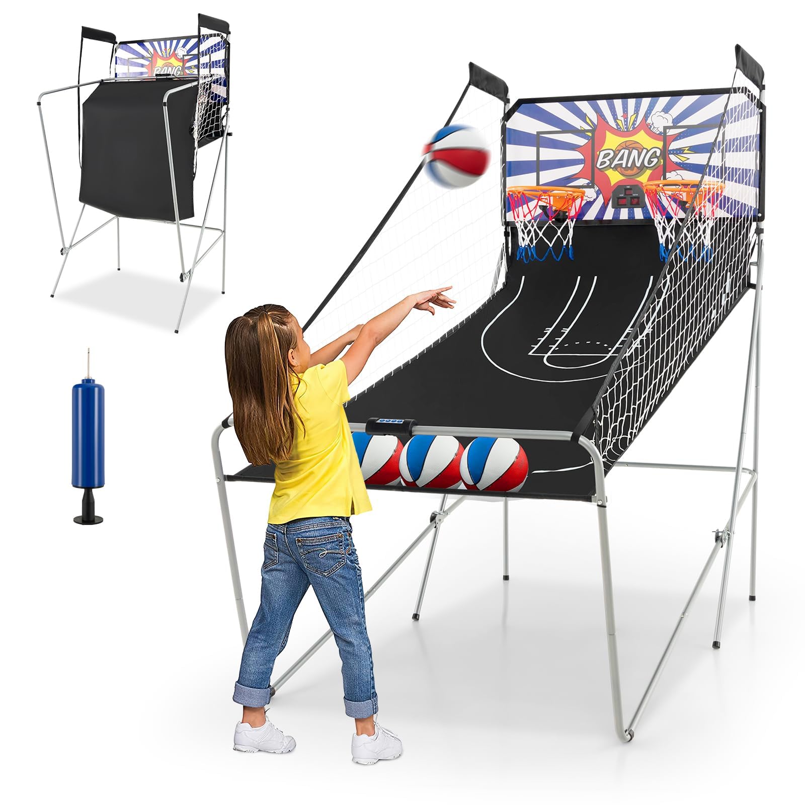 FANTASK Máquina de Tiro eléctrica 8 en 1 con 4 Bolas, 8 Modos de Juego, Bomba de Aire para 2 Jugadores para niños y Adultos