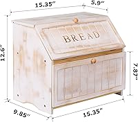 Vista 5 de HOMEKOKO Caja de pan vintage de doble capa grande para encimera de cocina, diseño retro, contenedor de almacenamiento de pan de madera de gran Blanco