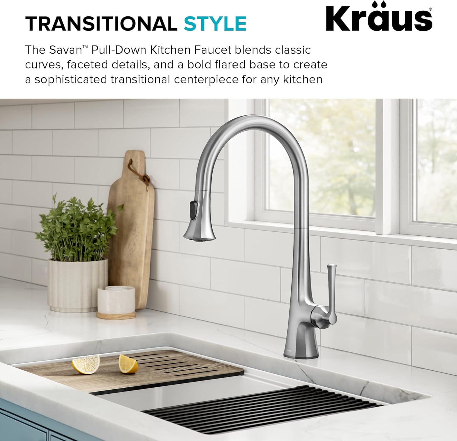 KRAUS Savan 2-Function Single Handle Pull Down Kitchen Faucet in Spot-Free Stainless Steel, KPF-4104SFS