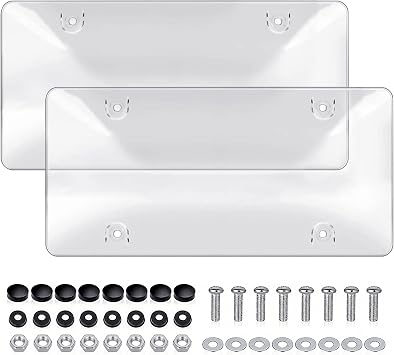License Plate Protector Cover, Durable Plastic Front/Rear License Plate Protector with Screws Caps Fits Us Standard License Plates Clear