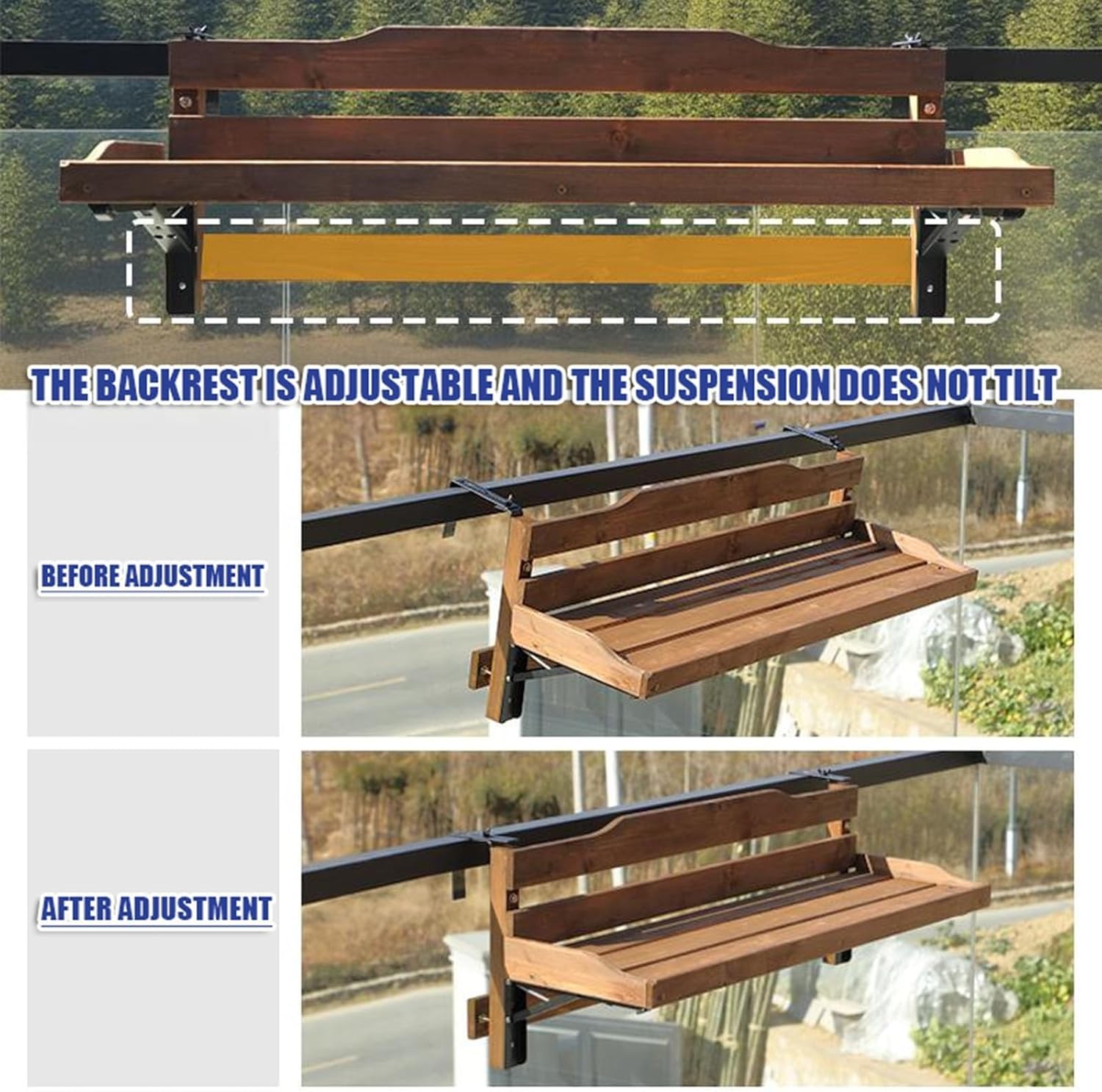 Foldable Balcony Table - Wall-Mounted Small Folding Desk for Indoor & Outdoor Use Space-Saving Hanging Table for Railings Patio & Garden Brown (24x60cm/9.45x23.62in)