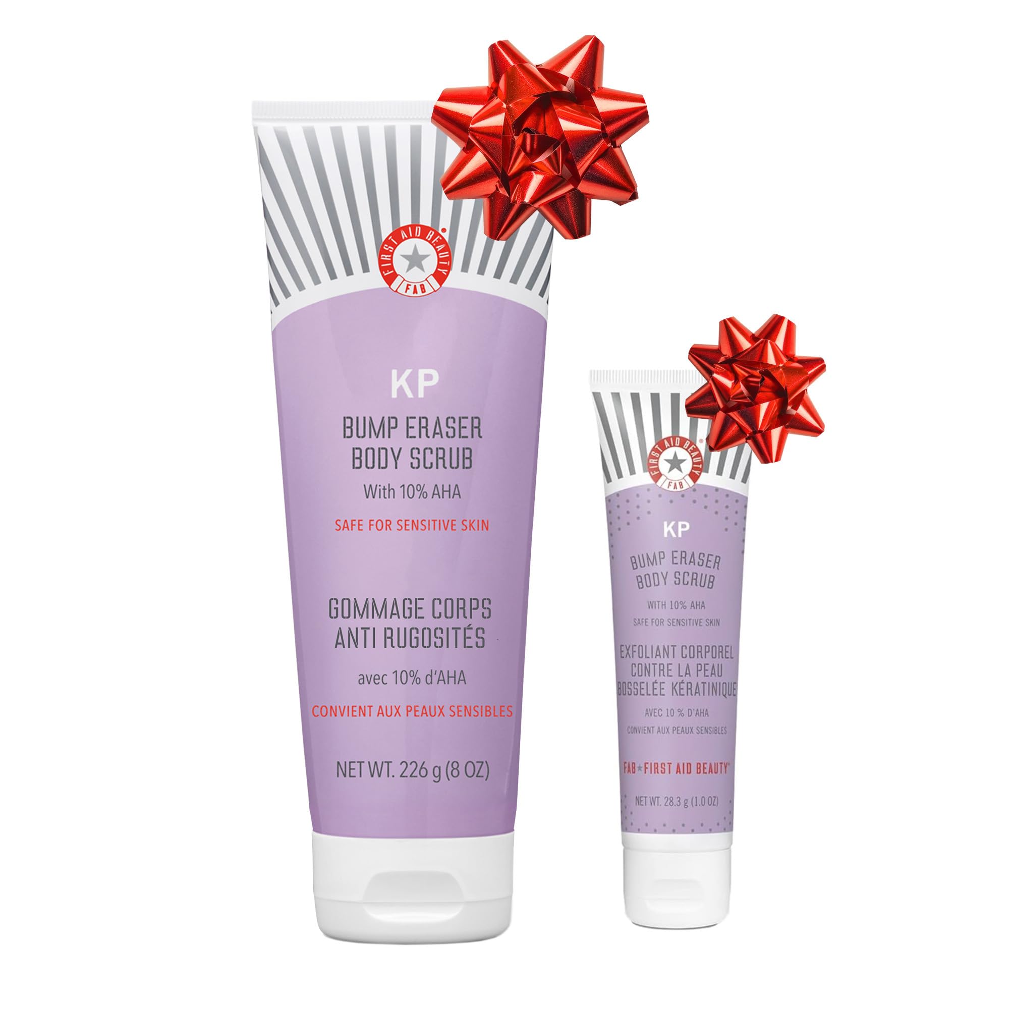 KP Bump Eraser Body Scrub with 10% AHA, Keratosis Pilaris Skin Exfoliater with Glycolic and Lactic acids, Helps Reduce Chicken Skin Bumps, Safe for Sensitive Skin, 8 oz + Bonus, 2ct