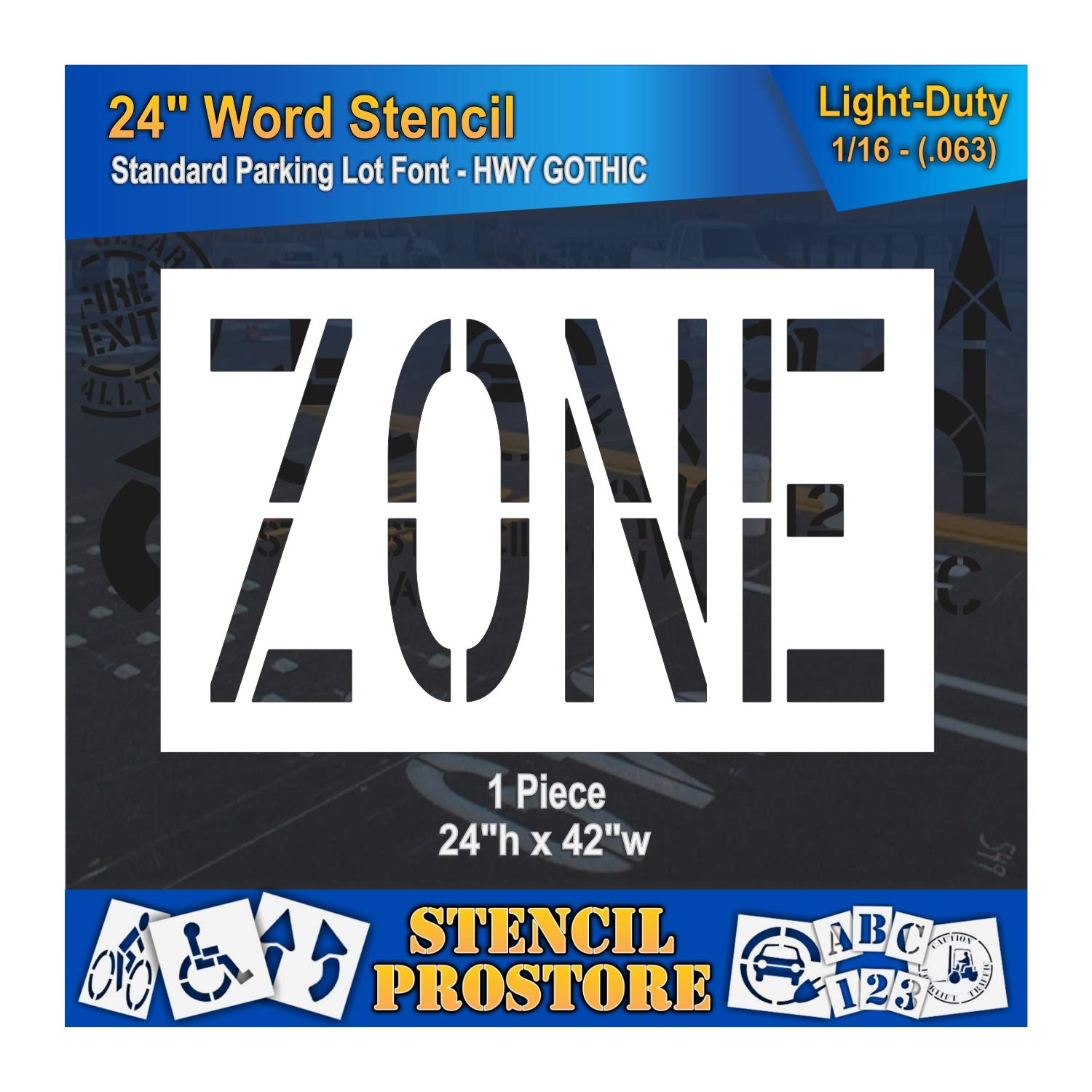 Pavement Marking Stencils - 24 inch Zone Stencil - 24" x 42" x 1/16'' (63 mil) - Light-Duty