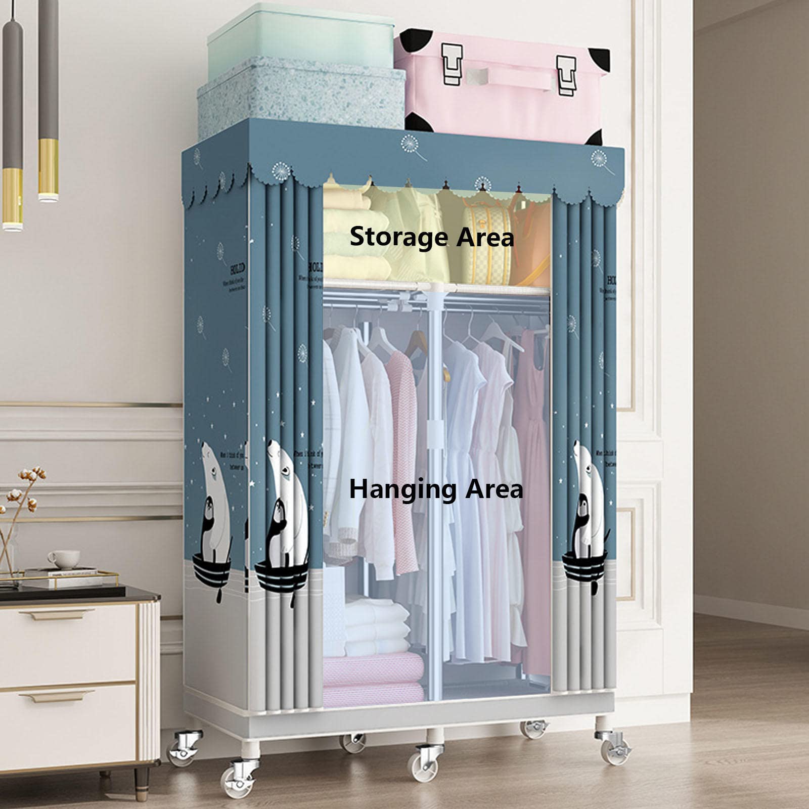 UYSELA Armadio Pieghevole in Tessuto,Armadio Portatile in Tessuto,Armadio organizzatore per Armadio,Guardaroba con aste Appendiabiti,C-85x45x170cm