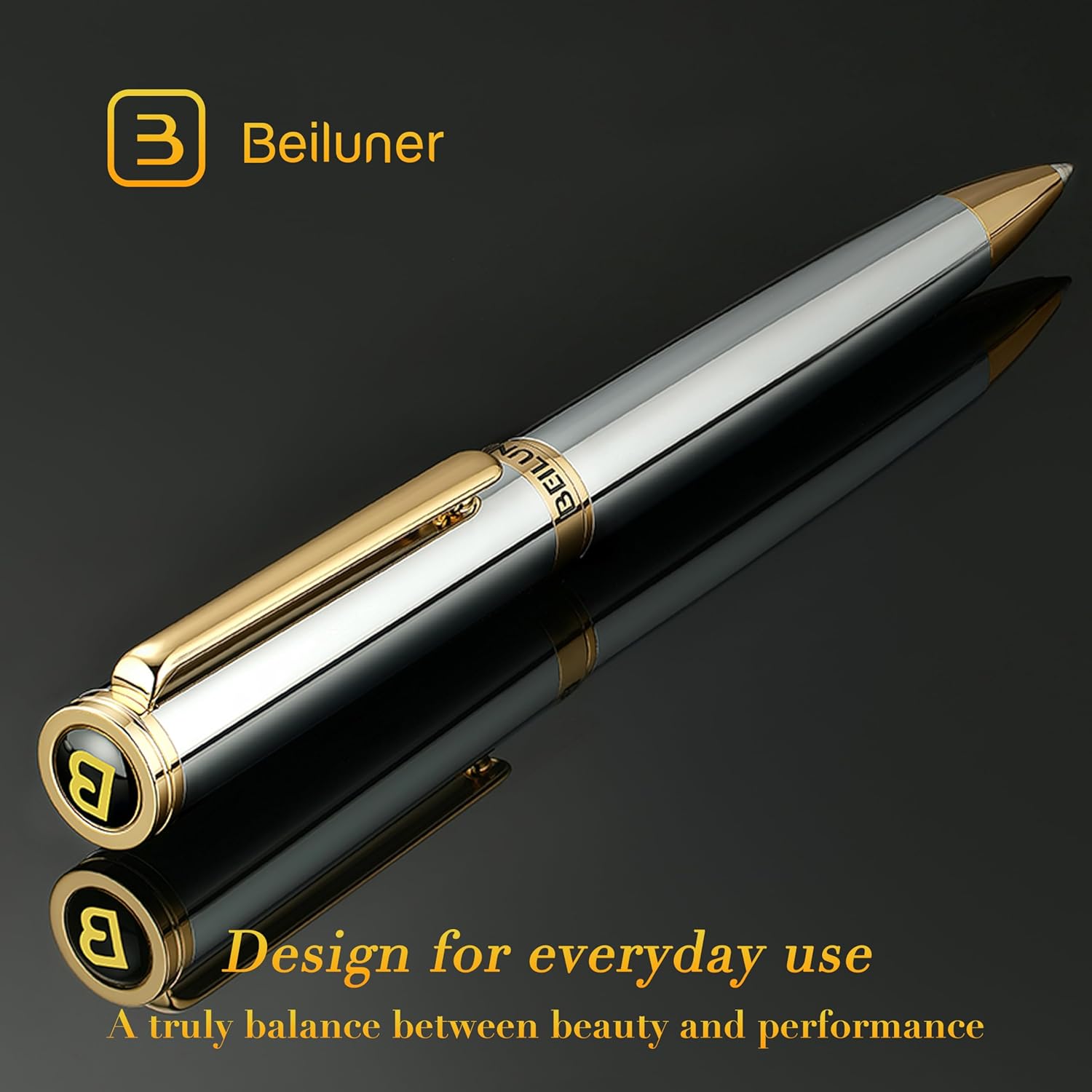 BEILUNER Silver Gold Gel Pen - Luxury Featuring sophisticated chrome finishes, with 24K Gold Accents, Best Pen Gift Set for Men & Women, Business Signature, Executive, Office Retractable Pens - Image 2