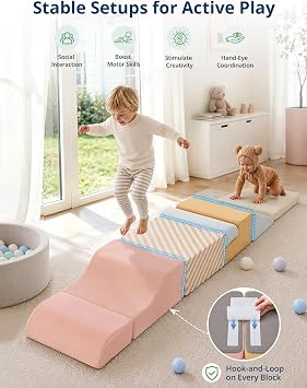 BlueWood Baby Foam Climbing Blocks, 7-Piece Soft Play Set for Crawling