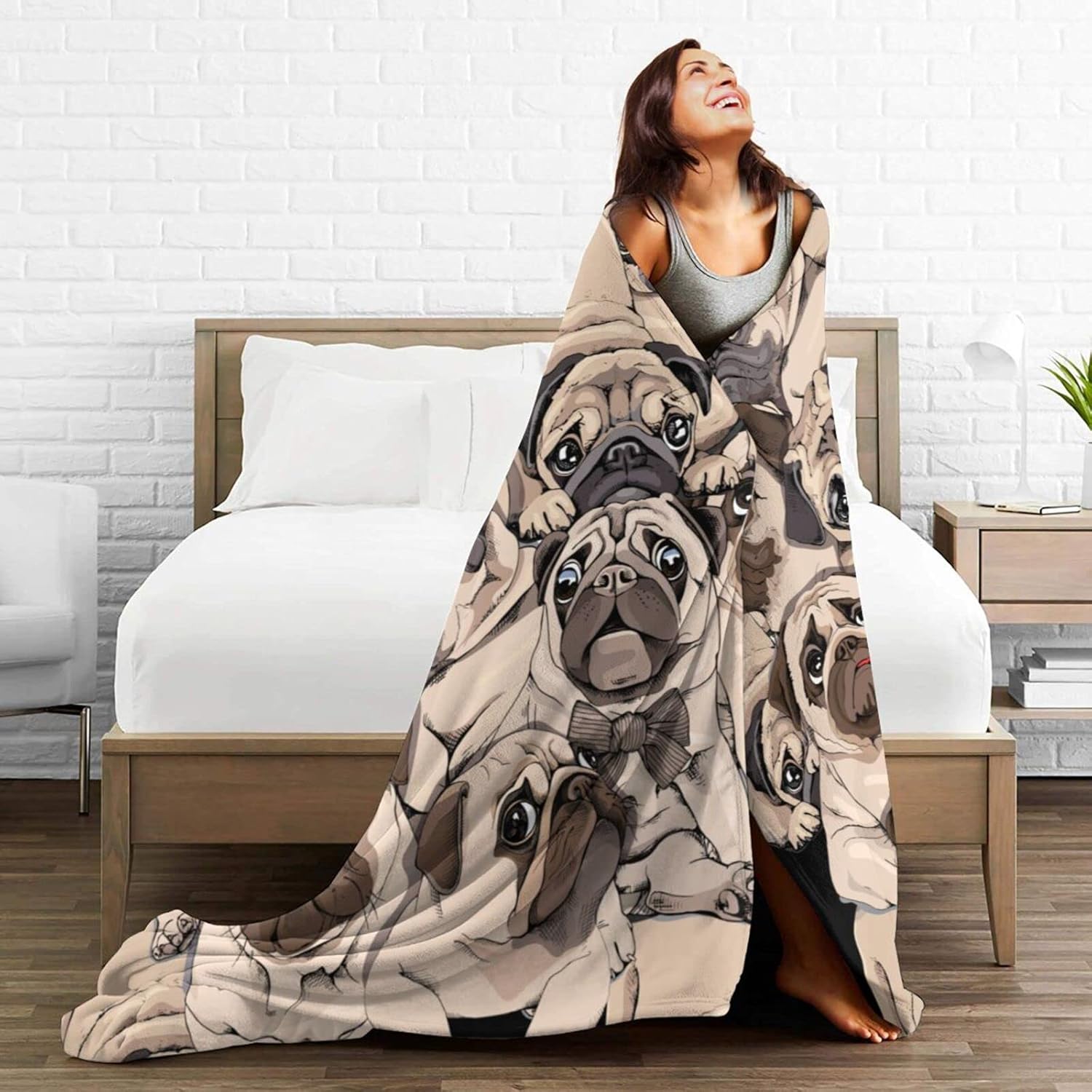 Pug Dog Throw Blanket Soft Cozy Plush Warm Fleece Blanket for Sofa Couch Bed 60"X50" - Image 5