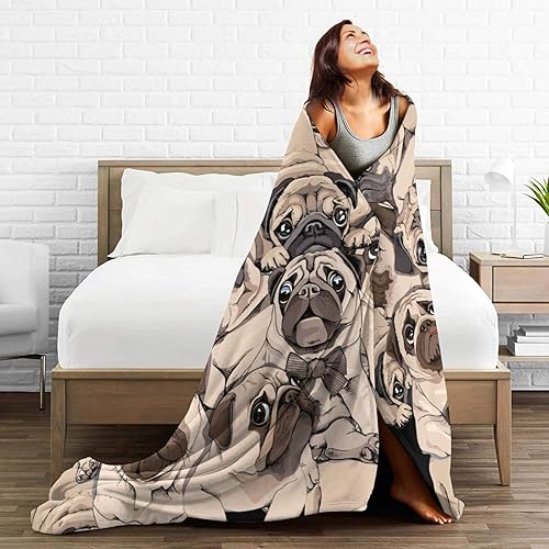 Miniatura 5 de Manta de perro de carlino, suave y acogedora manta de forro polar cálido para sofá cama de 60 x 50 pulgadas