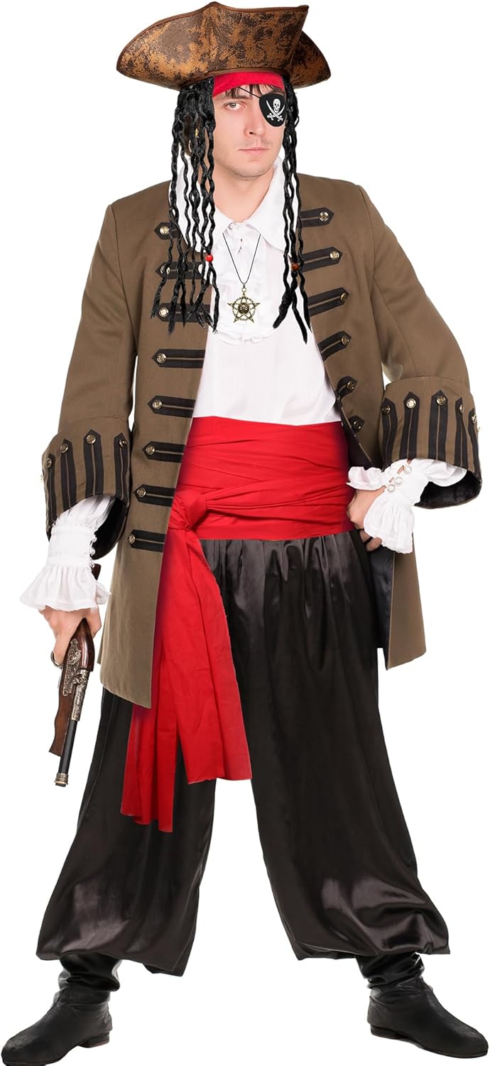 Sintege 5 Pieces Pirate Costume Set, Pirate Hat with Dreadlock Earrings Skull Necklace Eye Patch Sash for Men Women - Image 6