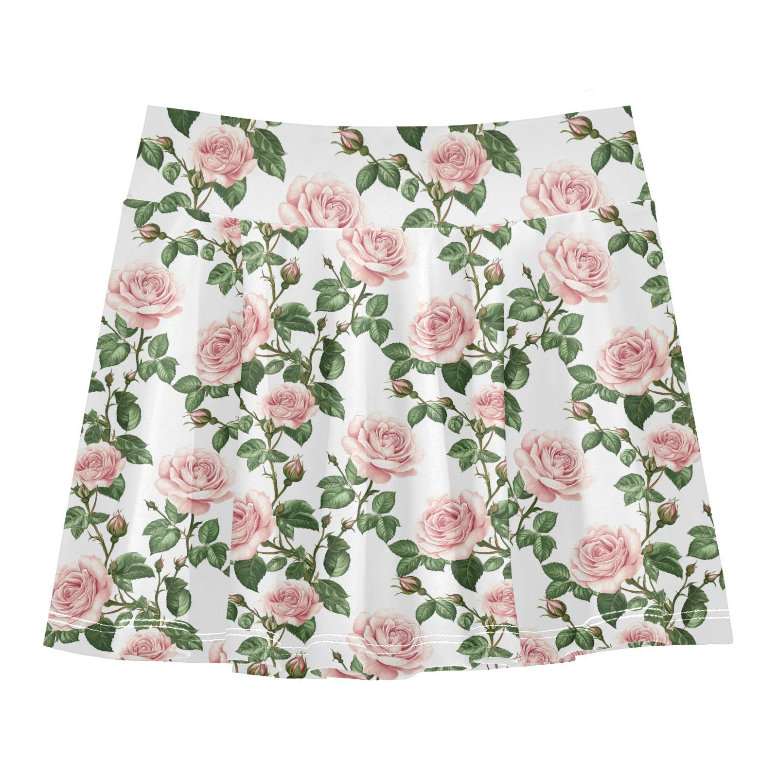 Roses Seamless Little Girls Tennis Skirt with Built in Shorts Little Girl Pleated Skirt with Pockets Flowy Skort for Little Girl