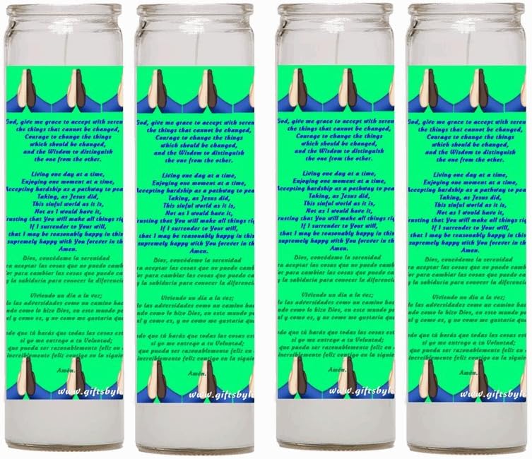Gifts by Lulee, LLC Serenity Prayer Set of 2 or 4 Candles - Oracion para la Serenidad Set de 2 o 4 Veladoras (Spanish, 4)