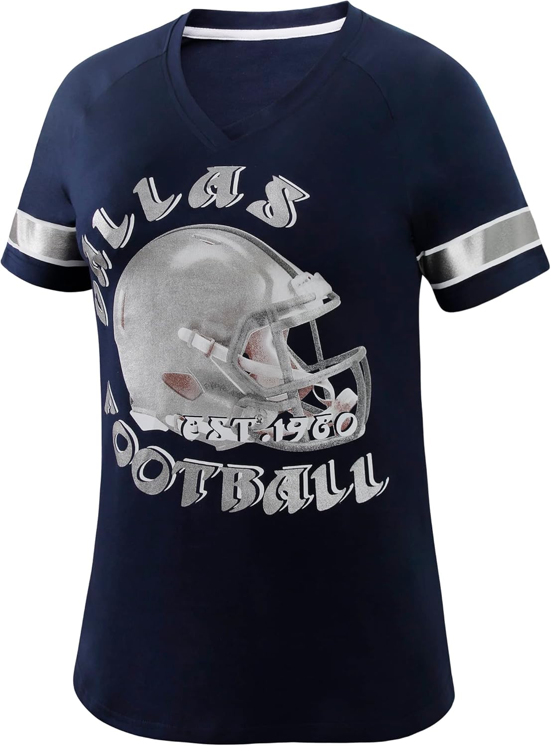 Womens City Football Fans Athletic V Neck Tee Shirts - Navy, Size: Small to Plus 4X - Image 3