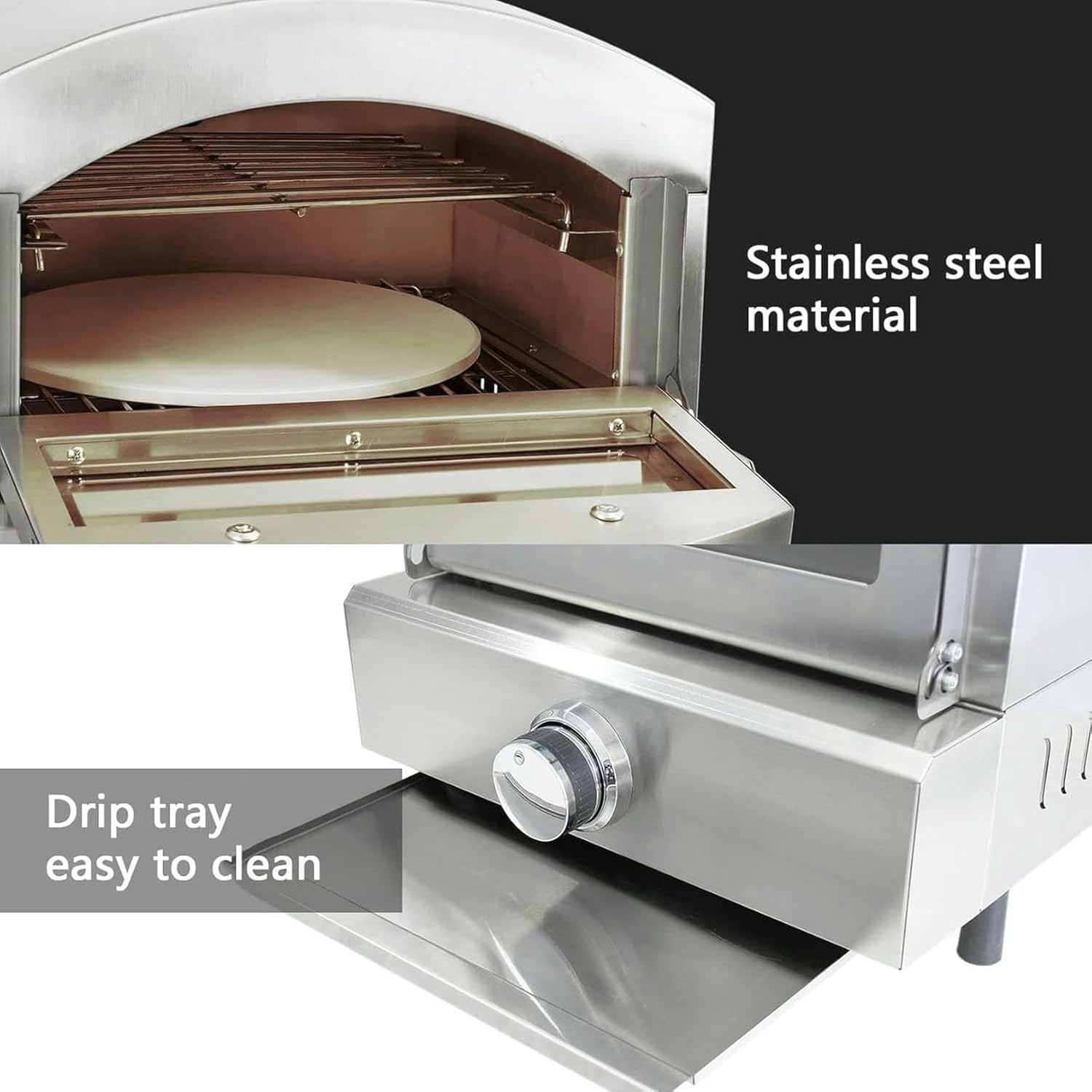 12 Inch Commercial Electric Pizza Oven, 1800W Portable Outdoor Pizza Oven, Built-in Thermometer, Home Single/Double Pizza Drawer Toaster Oven, Restaurant
