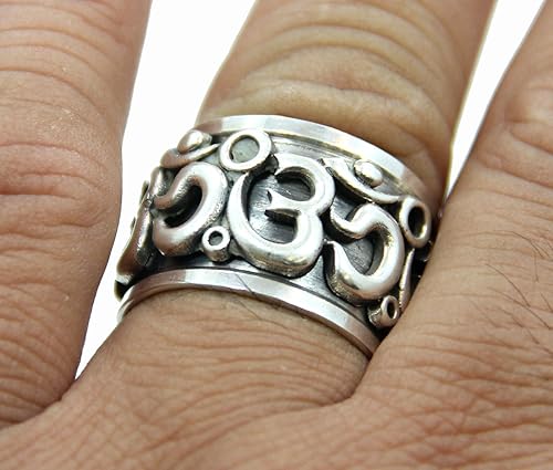 Anillo simbólico de plata de ley 92.5 Om Ohm Aum para mujeres y hombres, sin níquel
