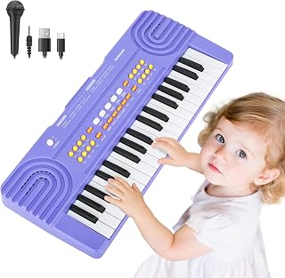 Drmukie 37-Key Kids Piano Keyboard Toy with Microphone - Purple Toddler Music Instrument for 3-7 Year Old Boys Girls Birthday Gifts