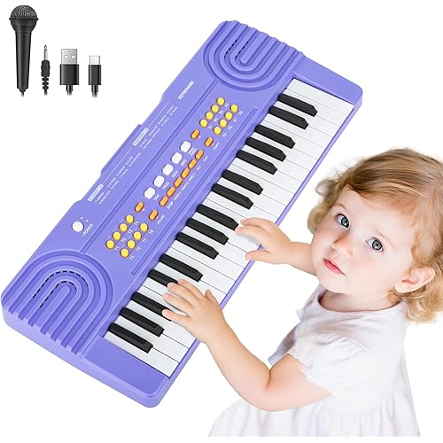 Kids Piano Keyboard Toy for 4 Year Old Girl Birthday Gift 37 Key Purple Pianos with Microphone Toddler First Music Instrument Toys for 3 4 5 6 7 Year Old Boys Girls Gifts