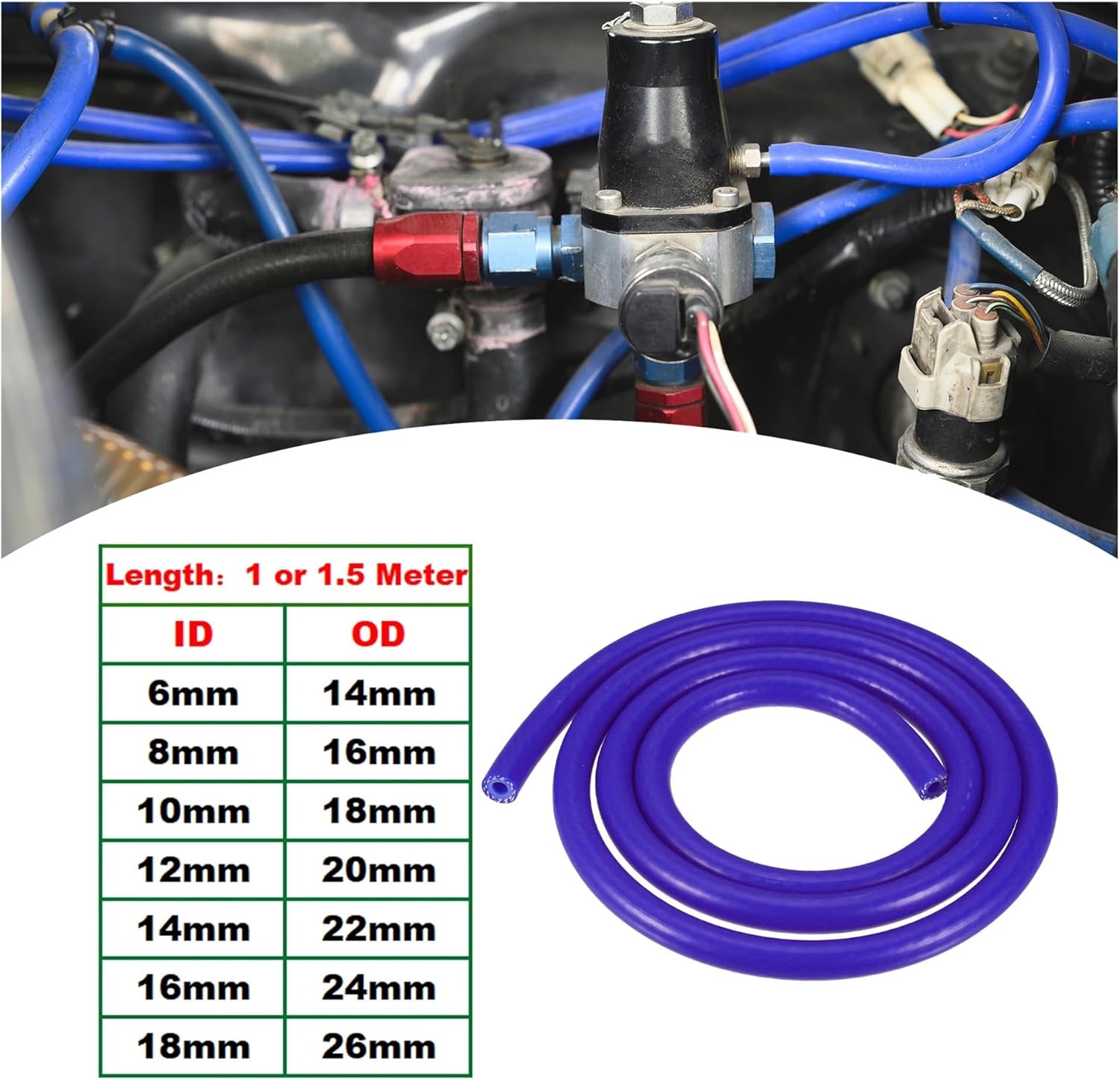 1M 1.5M Long 6mm 8mm 10mm 18mm ID Silicone Vacuum Tubing Hose Line Automotive Vacuum Hose Engine Air Intake Pipe Blue(8mm ID 1.5M)