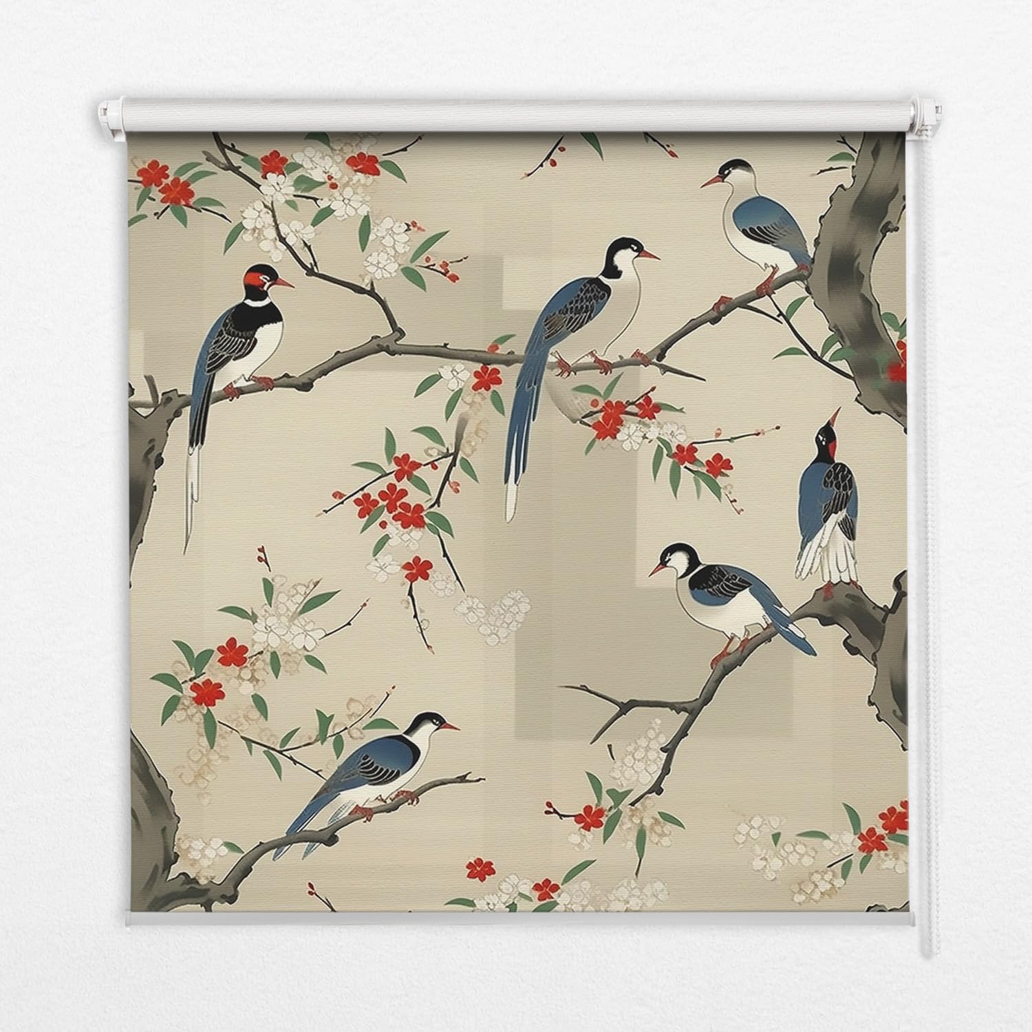 Store enrouleur perméable 50x50cm Tulup sans perçage oiseaux brun