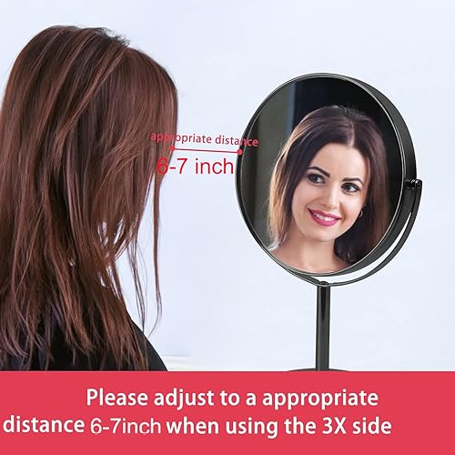 Miniatura 4 de Schliersee Espejo de maquillaje con aumento 3X de doble cara de 7 pulgadas, espejo de mesa de aumento 1X3X, color negro