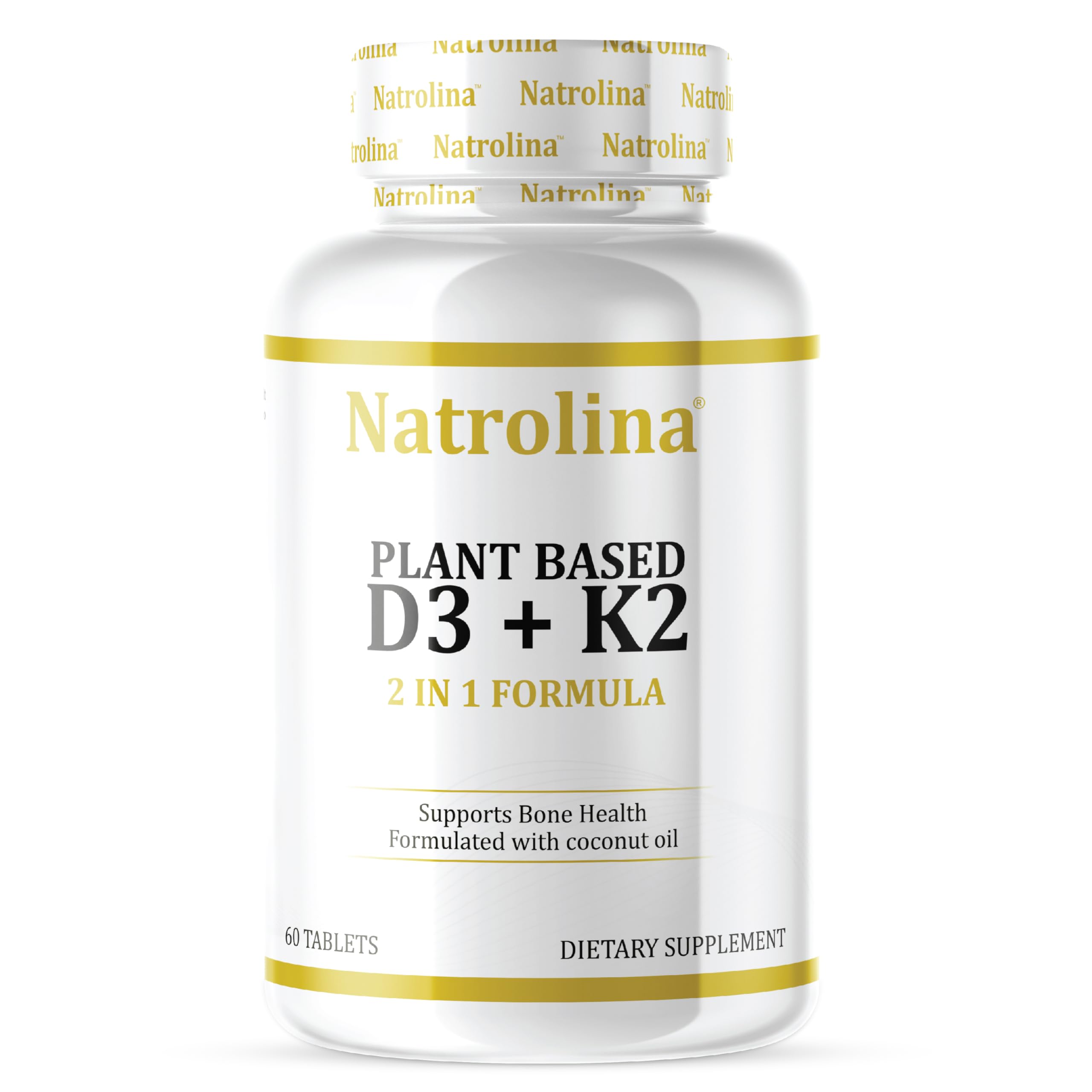 Natrolina Plant-Based Vitamin D3 + K2 Supplement - 60 Tablets | Enhances Immune Defense, Cardiovascular and Brain Health | Strengthens Bone Density, Muscle Function & Calcium Absorption | Non-GMO