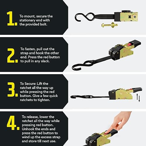 Miniatura 4 de DC Cargo Mall Correas de trinquete retráctiles automáticas atornilladas  (paquete de 2) 1 pulgada x 9 pies  400 libras de resistencia a la rotura
