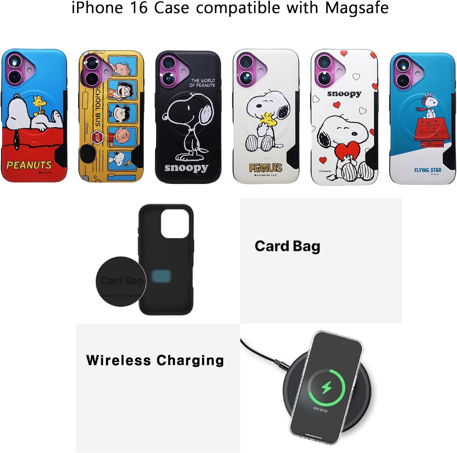 Cartoon Manga Animation Anime Phone Case Shockproof Dual Bumper Case UV Color Printing Card Wallet Phone case Compatible with iPhone 16(6.1") (Peanuts)