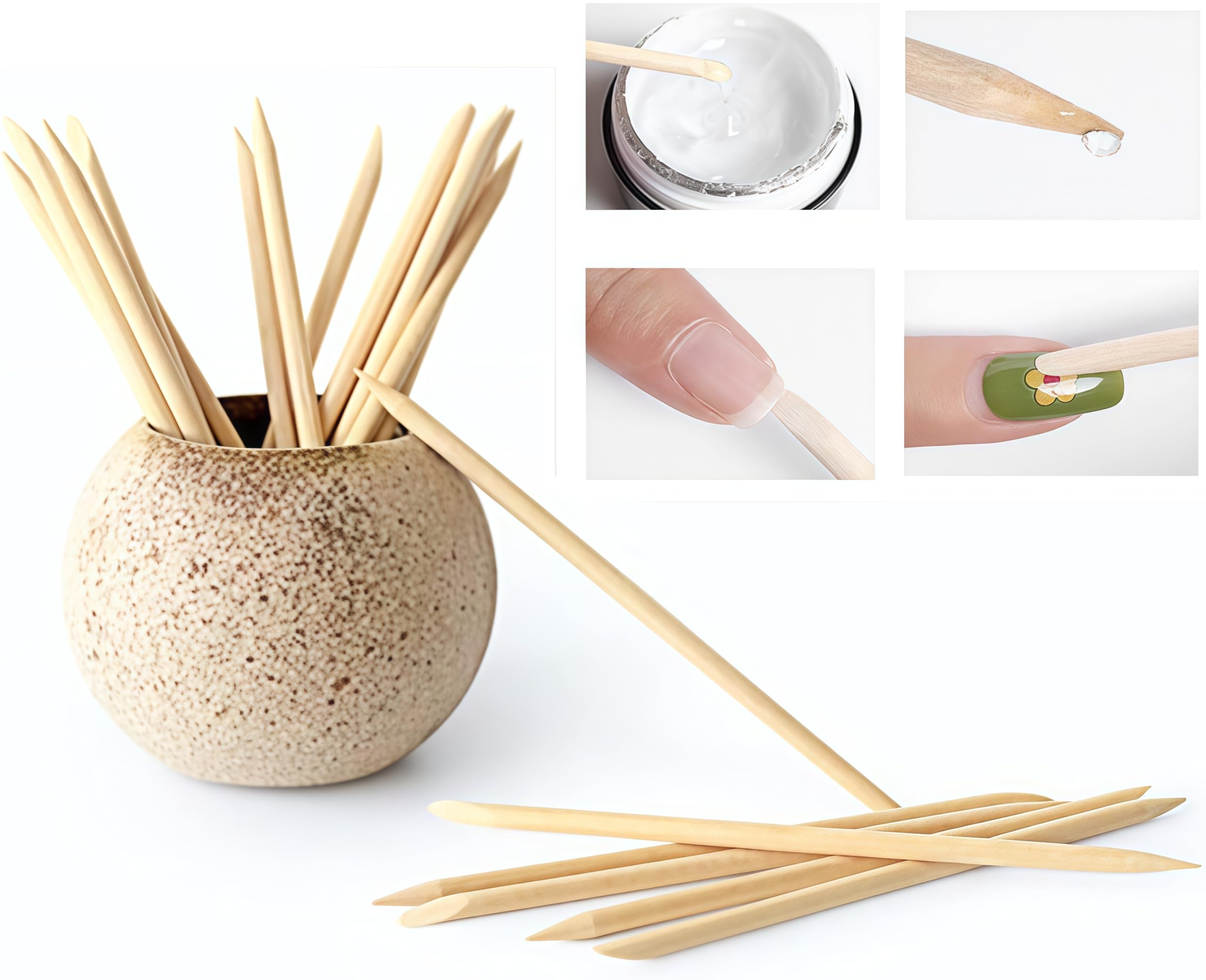 200 Pezzi Bastoncini di Legno Arancio per Unghie Arte Manicure Bastone per Spingi Nail Art Multifunzione Cuticola Strumento di Manicure DIY