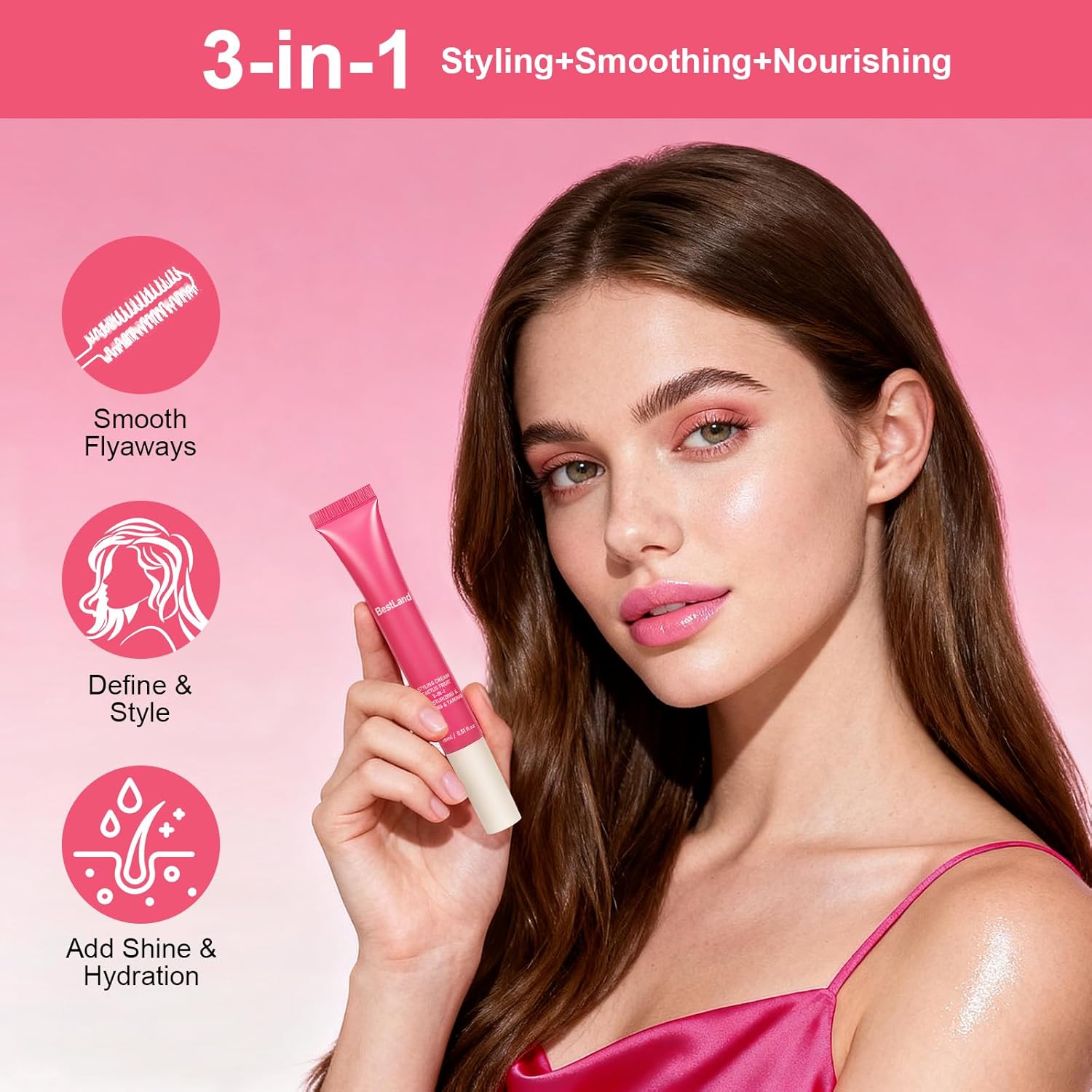 Hair Cactus Fruit 3-in-1 Styling Gels Cream & Taming Wand – Smooth Flyaways, Control Frizz & Define Curls | Lightweight Non-Greasy Formula, Precision Brush, Vegan & Citrus Scent Hair Care (Pack of 1) - Image 3