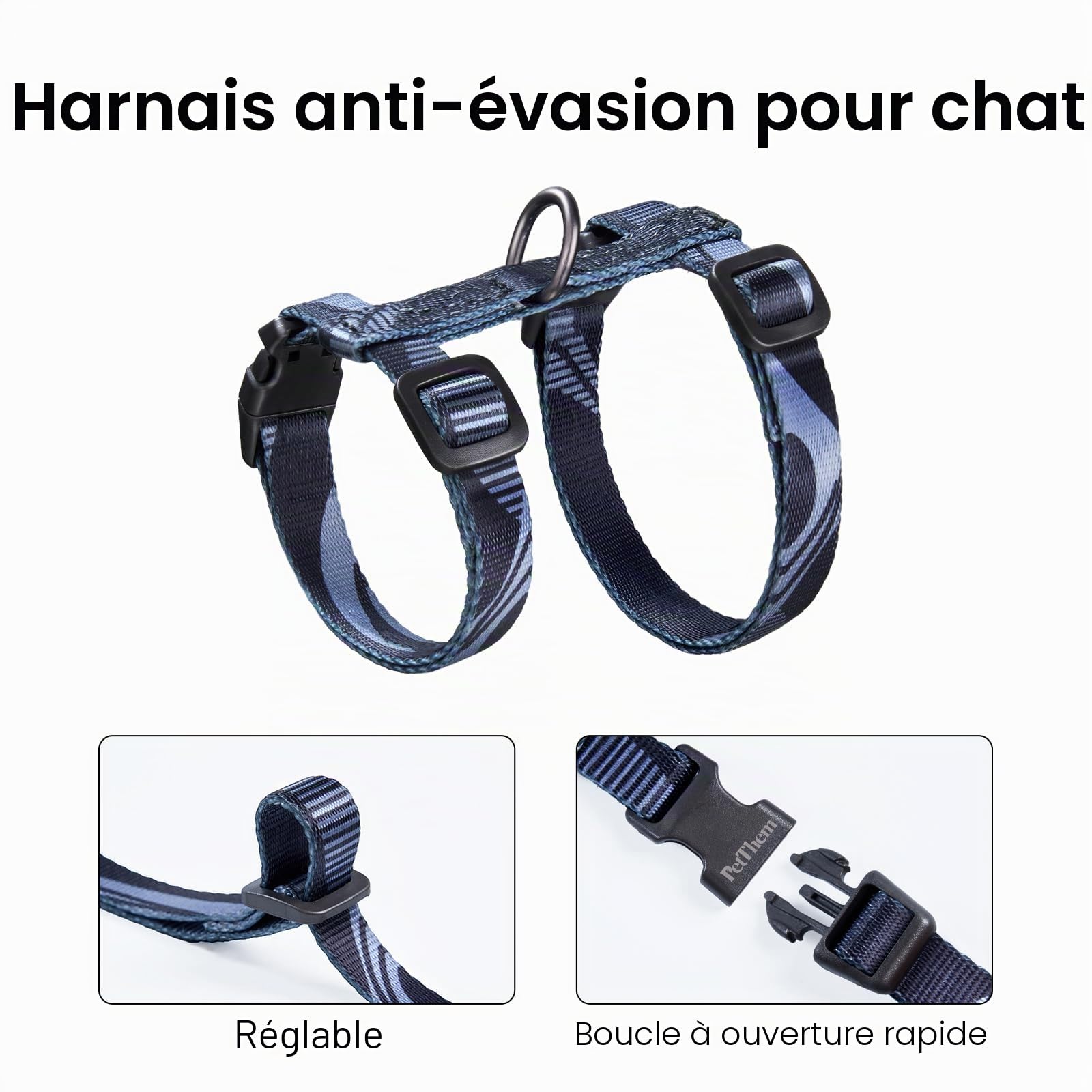 Ensemble de harnais et de laisse pour chat - Harnais anti-fuite réglable, confortable, doux et léger, sûr et facile à utiliser, Harnais de promenade et de voyage pour chaton pour chats de petite