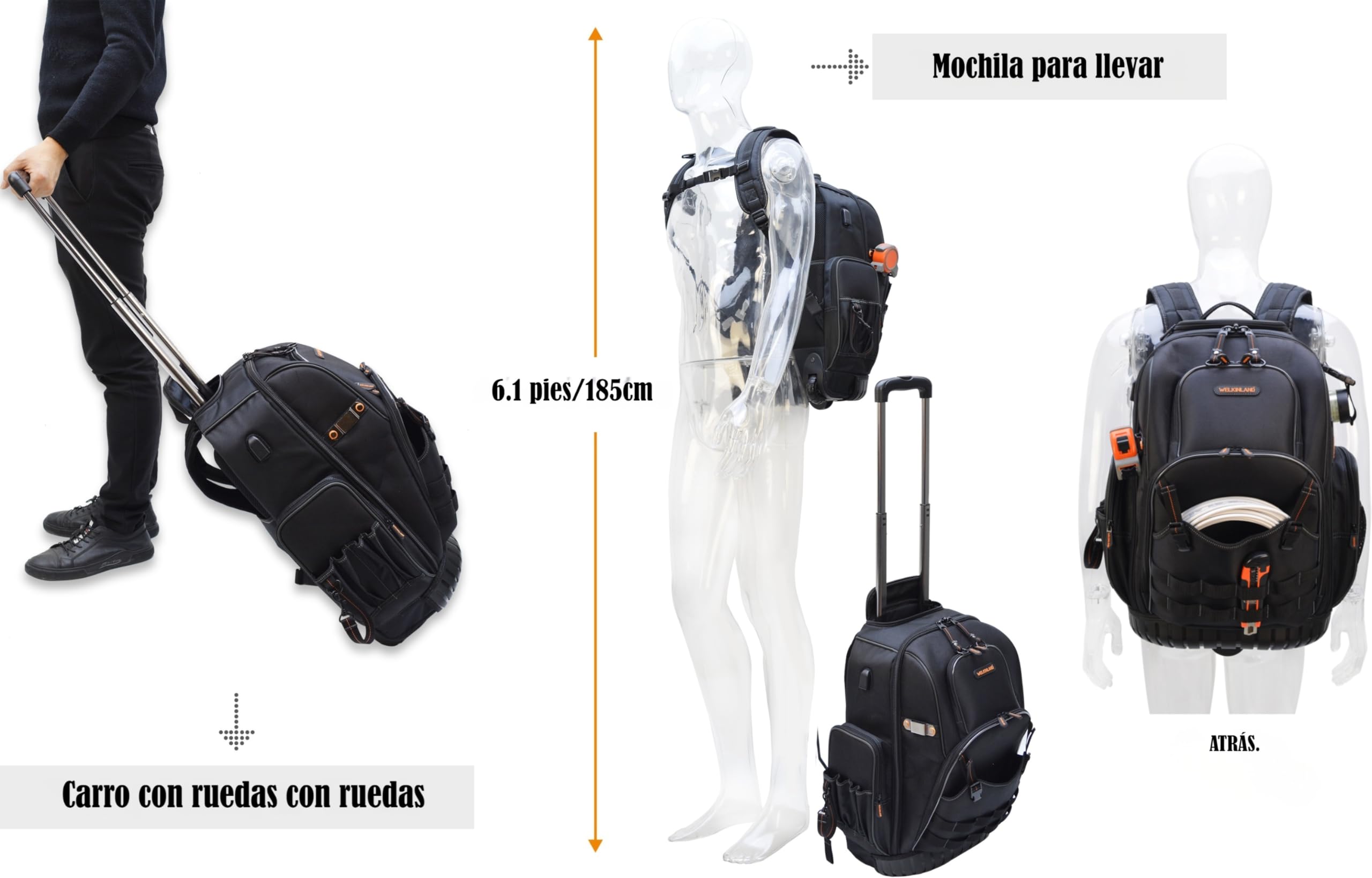 Mochila de Herramientas Con Ruedas de 72 Bolsillos, Bolsa Grande de Electricista Para Hombre