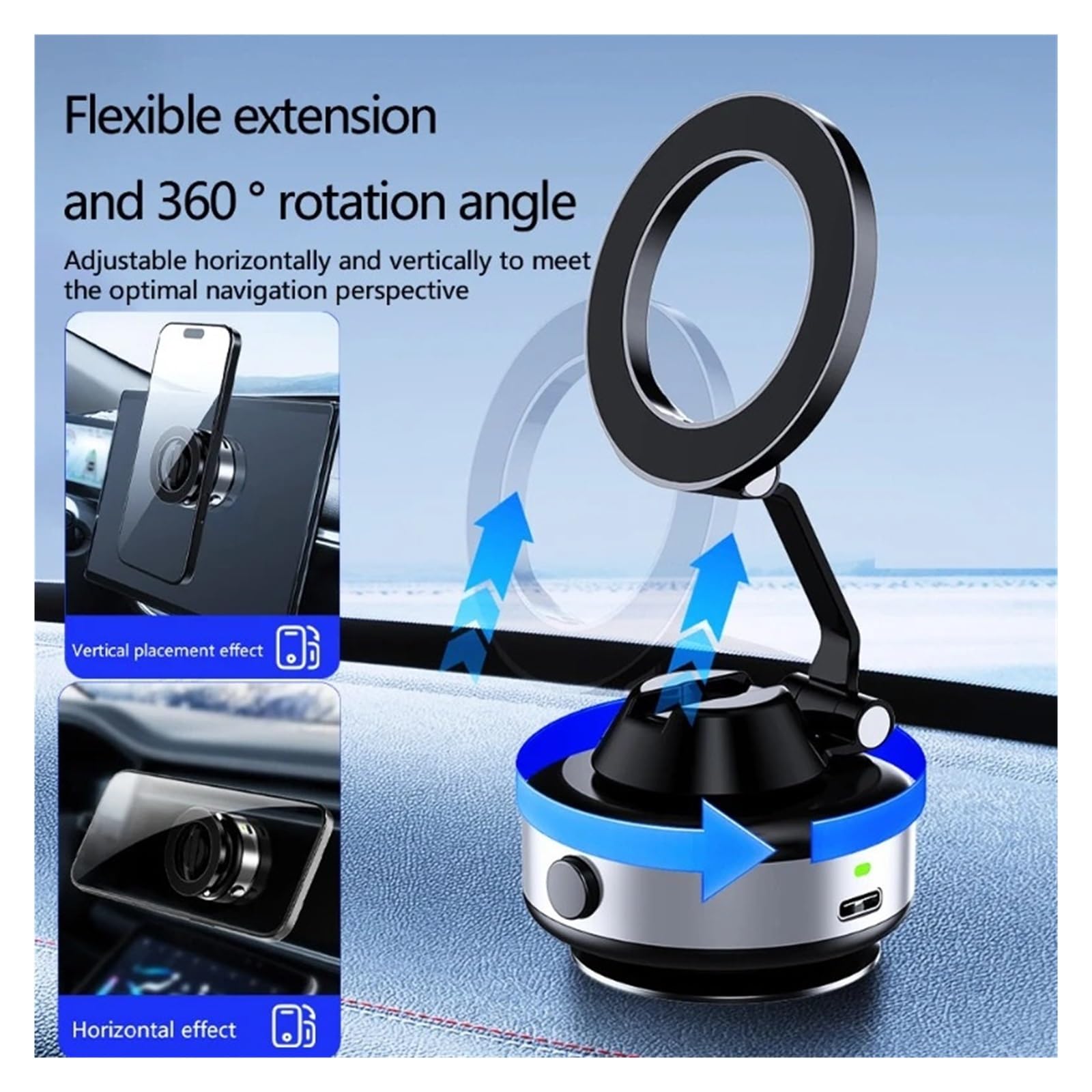 X98 Supporto For Telefono Da Auto Con Ventosa Elettrica A Vuoto, Supporto Da Auto Pieghevole Magnetico Con Rotazione A 360° - Compatibile Con IPhone 12-16 Pro, Tutti Gli Smartphone(Silver)